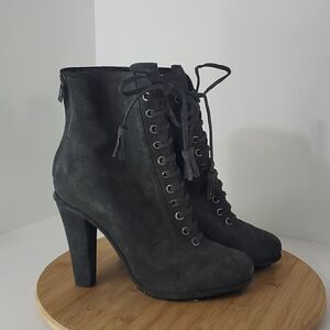 All Saints Grimsby Women's Lace up Boots Grey Suede High Heel EU 40 US 9.5 NWT